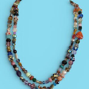GLASS BEAD NECKLACE AND BRACELET - HANDMADE
